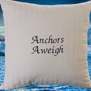 White Anchors Aweigh Décor Pillow